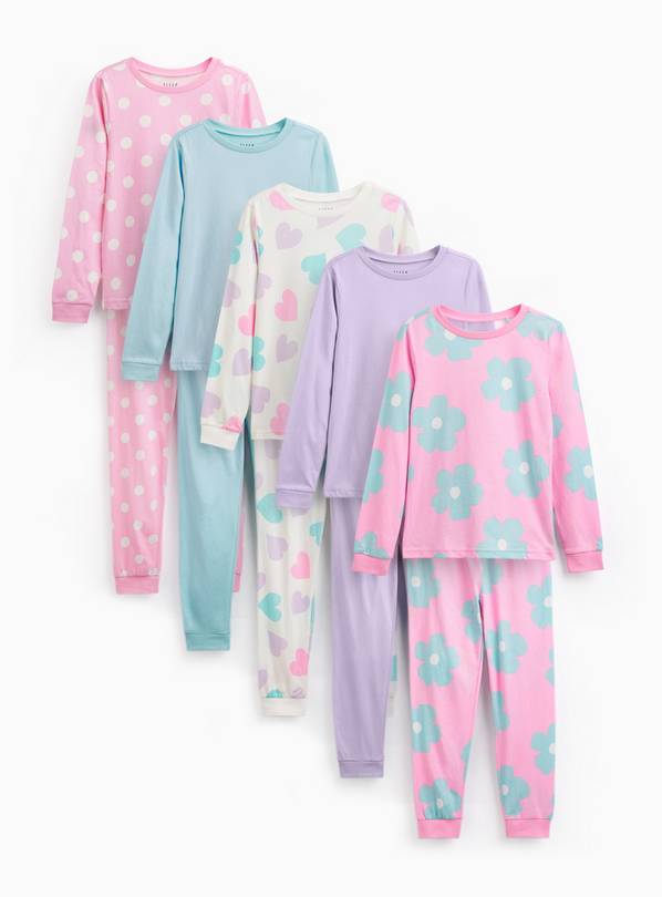 Assorted Spot & Flower Pyjama Sets 5 Pack 12-13 years